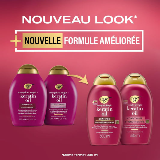 , Après-Shampooing Keratin Oil (Flacon De 385 Ml) – Soin Capillaire Fortifiant Pour Cheveux Cassants – Après-Shampooing Revitalisant À L'Huile De Kératine