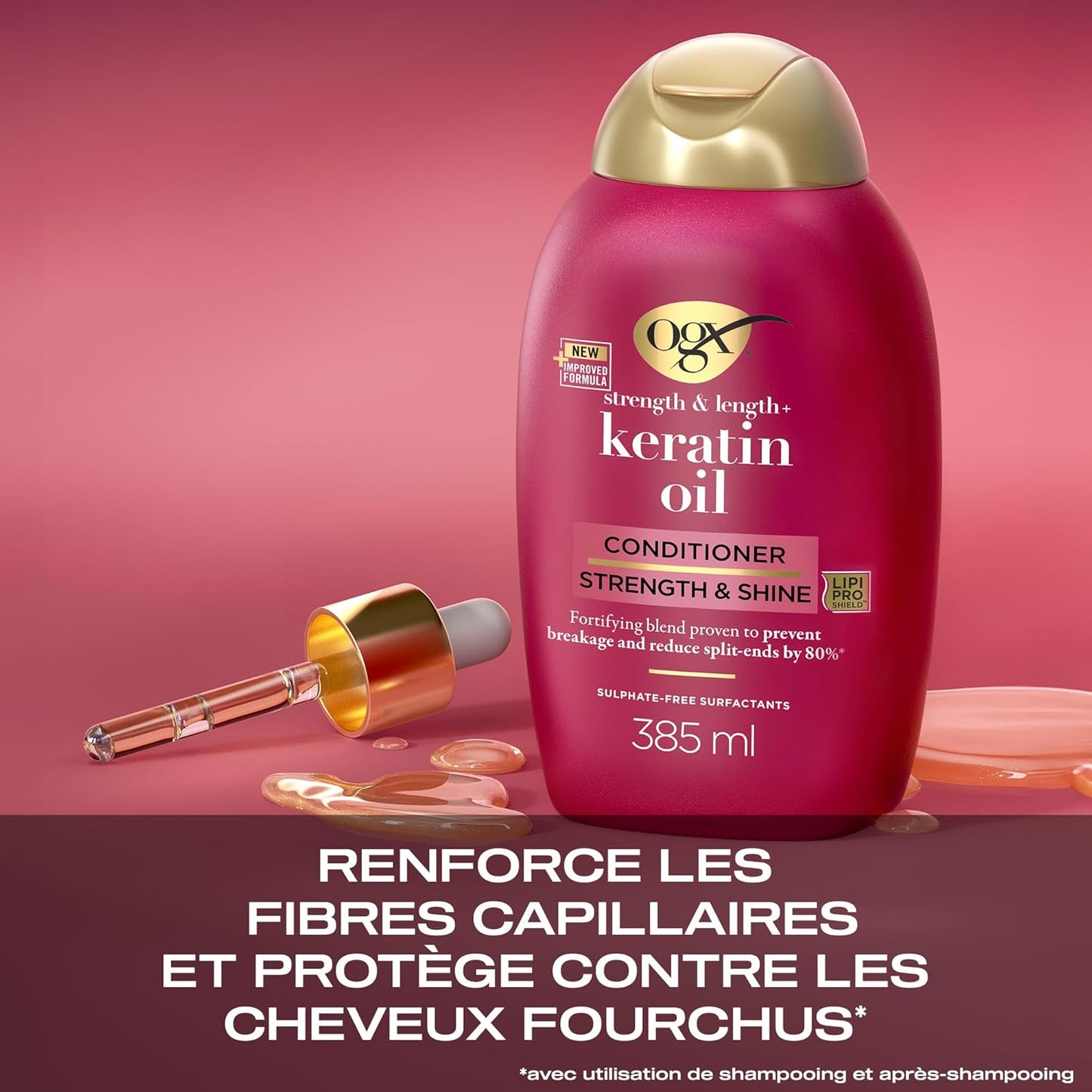 , Après-Shampooing Keratin Oil (Flacon De 385 Ml) – Soin Capillaire Fortifiant Pour Cheveux Cassants – Après-Shampooing Revitalisant À L'Huile De Kératine