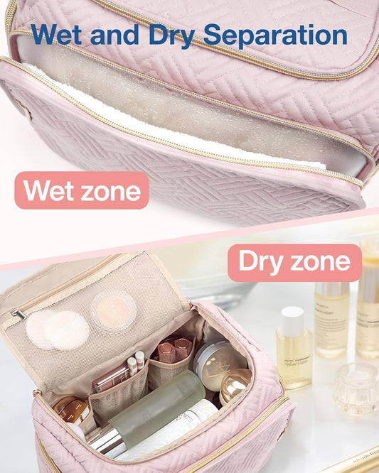 Travel Toiletry Bag, Large Wide-Open Travel Bag for Toiletries, Makeup Cosmetic Travel Bag with Handle