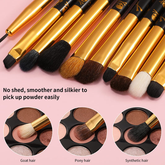 Eye Makeup Brushes 10Pcs Skull Printed Eyeshadow Makeup Brush Set Blending Concealer Eyebrow Eye Liners Premium Synthetic Eyeshadow Crease Brow Brush