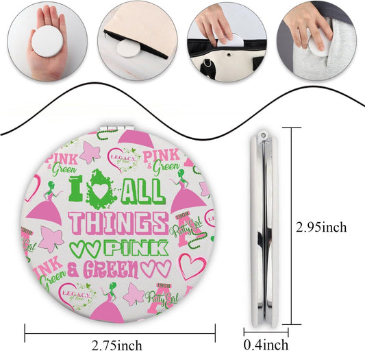 Sorority Paraphernalia Gift Greek Sorority Gift I Love All Things Pink & Green Ivy Leaf PU Leather Compact Mirror (Pink & Green LCM)