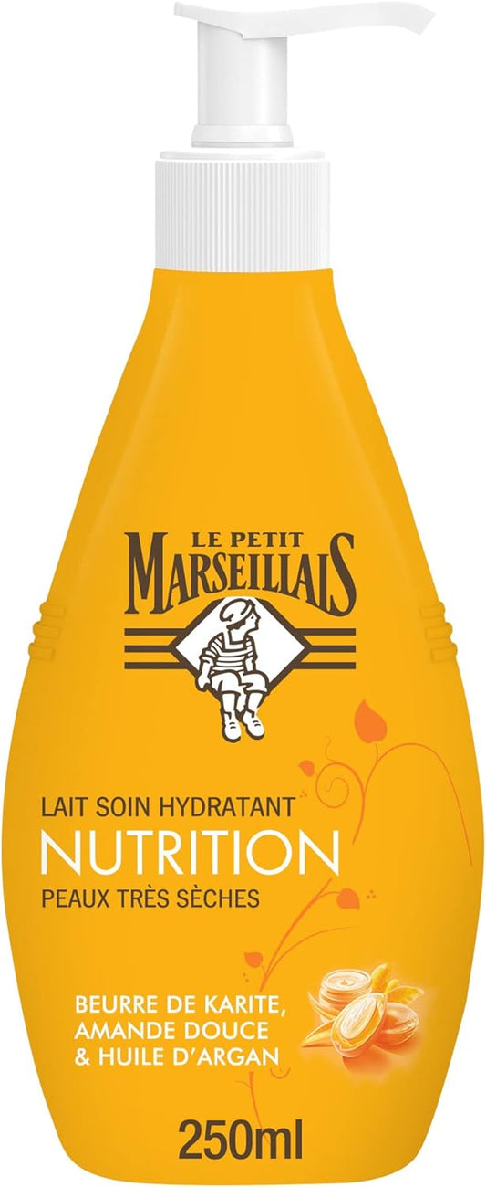 | Lait Soin Hydratant Nutrition Peaux Très Sèches (Flacon-Pompe De 250 Ml) – Lait Corps Au Beurre De Karité, Amande Douce Et Huile D'Argan – 24 H De Confort Cutané