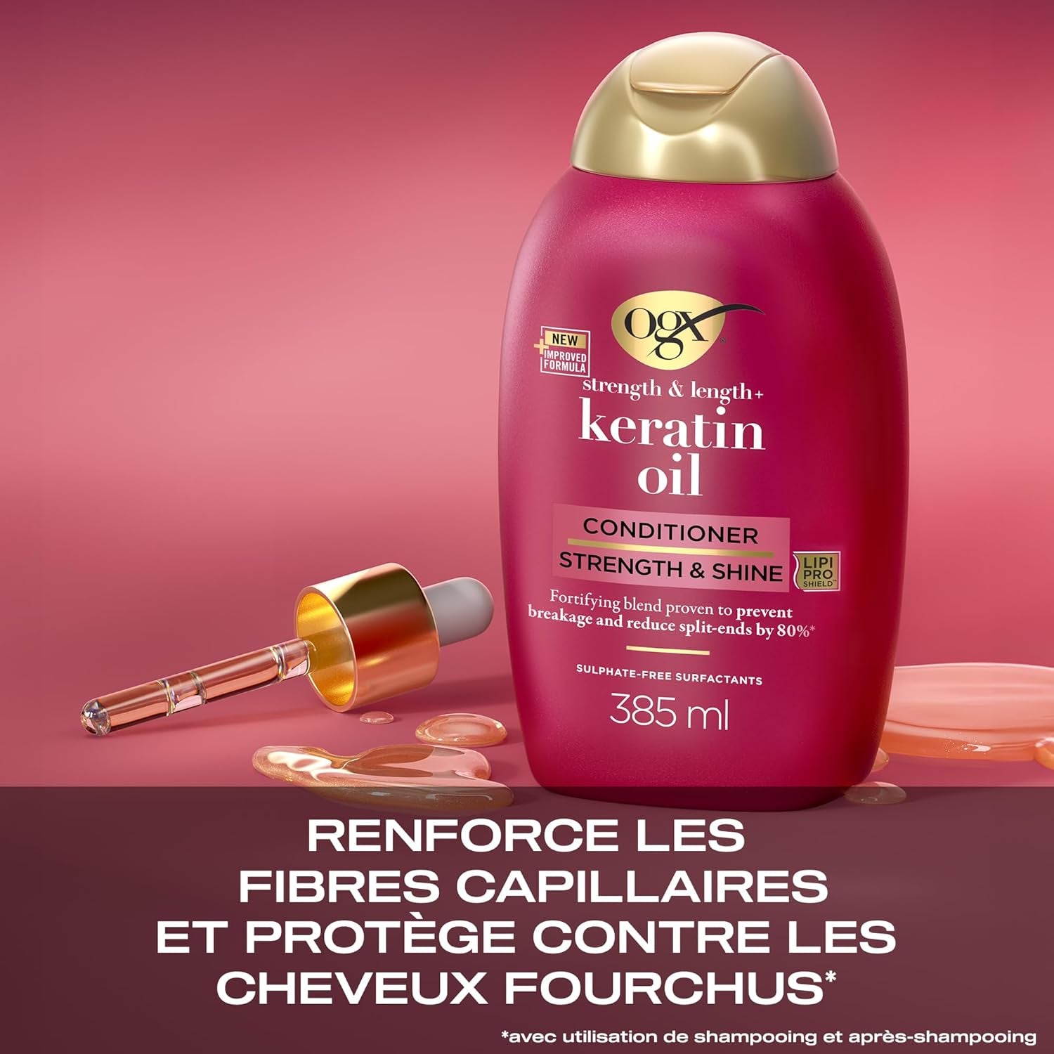 , Après-Shampooing Keratin Oil (Flacon De 385 Ml) – Soin Capillaire Fortifiant Pour Cheveux Cassants – Après-Shampooing Revitalisant À L'Huile De Kératine