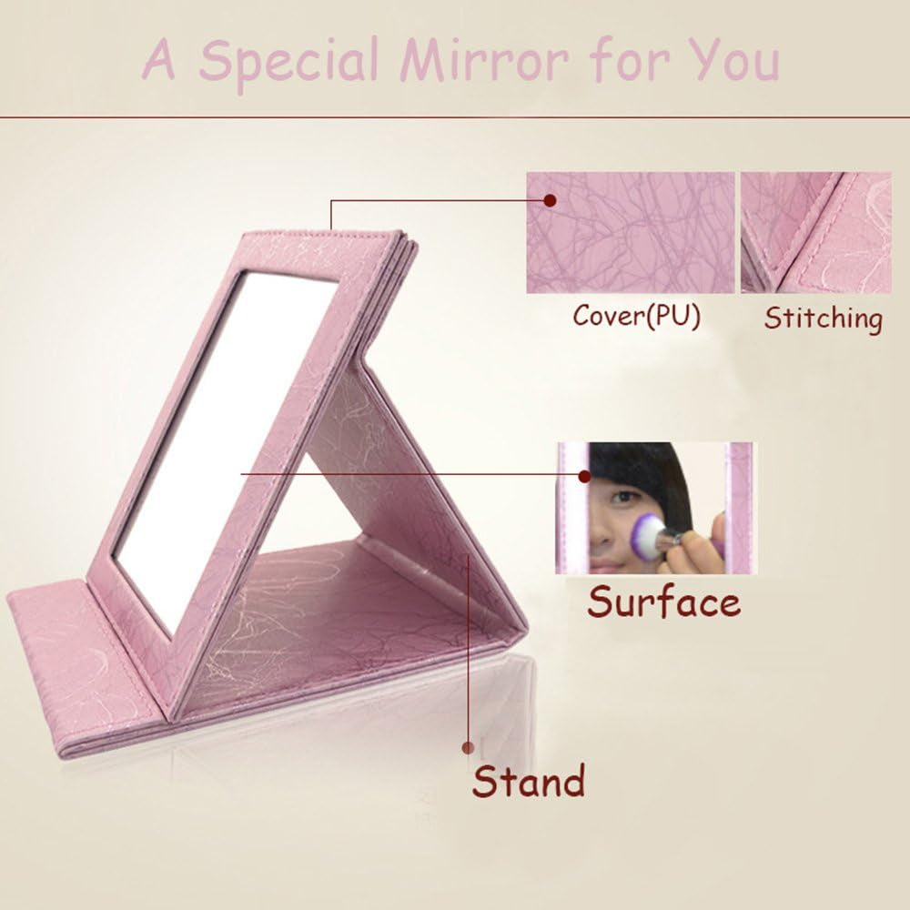 Toim Portable Pliante Miroir De Courtoisie Avec Support Pliable, Miroir Miroir De Maquillage Commode Pliable Miroir Maquillage Outils Et Accessoires, Noir, Taille L