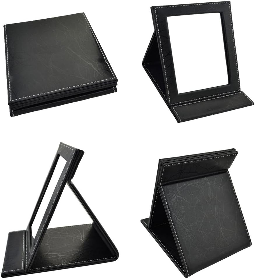 Toim Portable Pliante Miroir De Courtoisie Avec Support Pliable, Miroir Miroir De Maquillage Commode Pliable Miroir Maquillage Outils Et Accessoires, Noir, Taille L