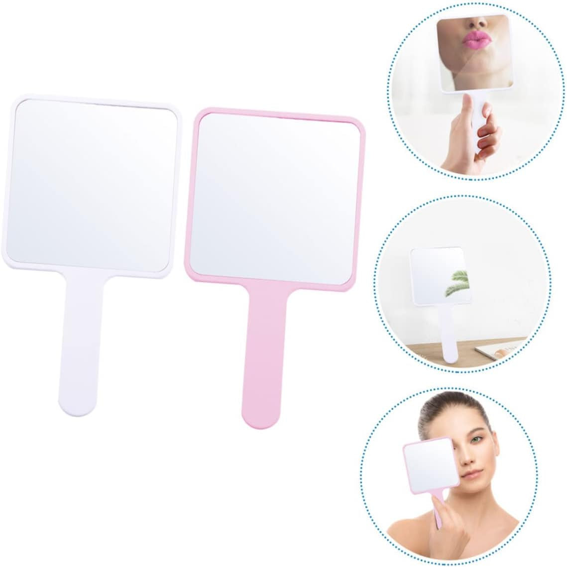 2Pièces Miroir De Maquillage Portable Miroir De Voyage Multifonctionnel Main Blanc Et Rose Accessoire Pratique