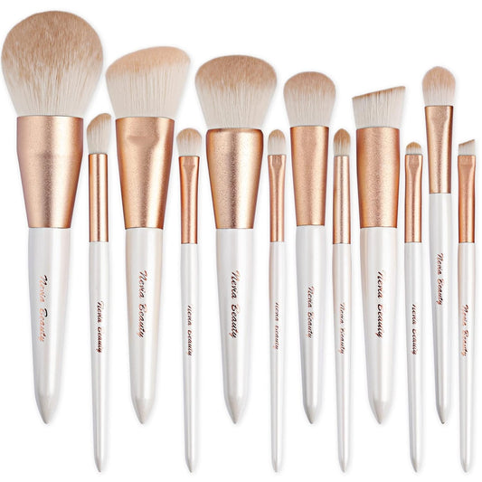 Makeup Brushes Set,  12Pcs Premium Eye Shadow, Eyebrows, Eyeliner, Concealer, Lip Liner，Foundation Makeup Brush White Travel Makeup Set,Cruelty-Free Synthetic Fiber Bristles