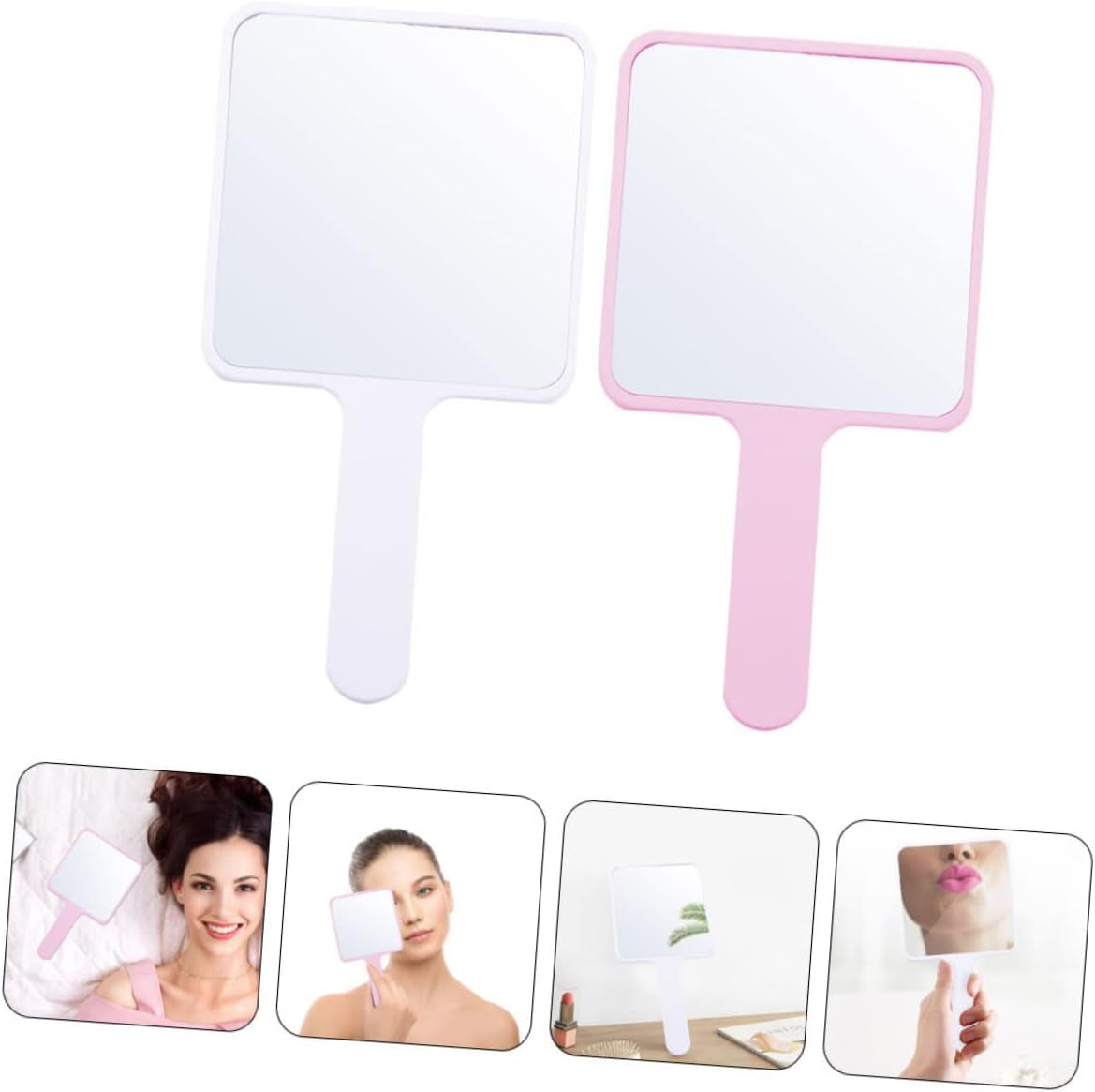2Pièces Miroir De Maquillage Portable Miroir De Voyage Multifonctionnel Main Blanc Et Rose Accessoire Pratique