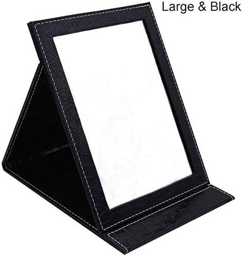 Toim Portable Pliante Miroir De Courtoisie Avec Support Pliable, Miroir Miroir De Maquillage Commode Pliable Miroir Maquillage Outils Et Accessoires, Noir, Taille L