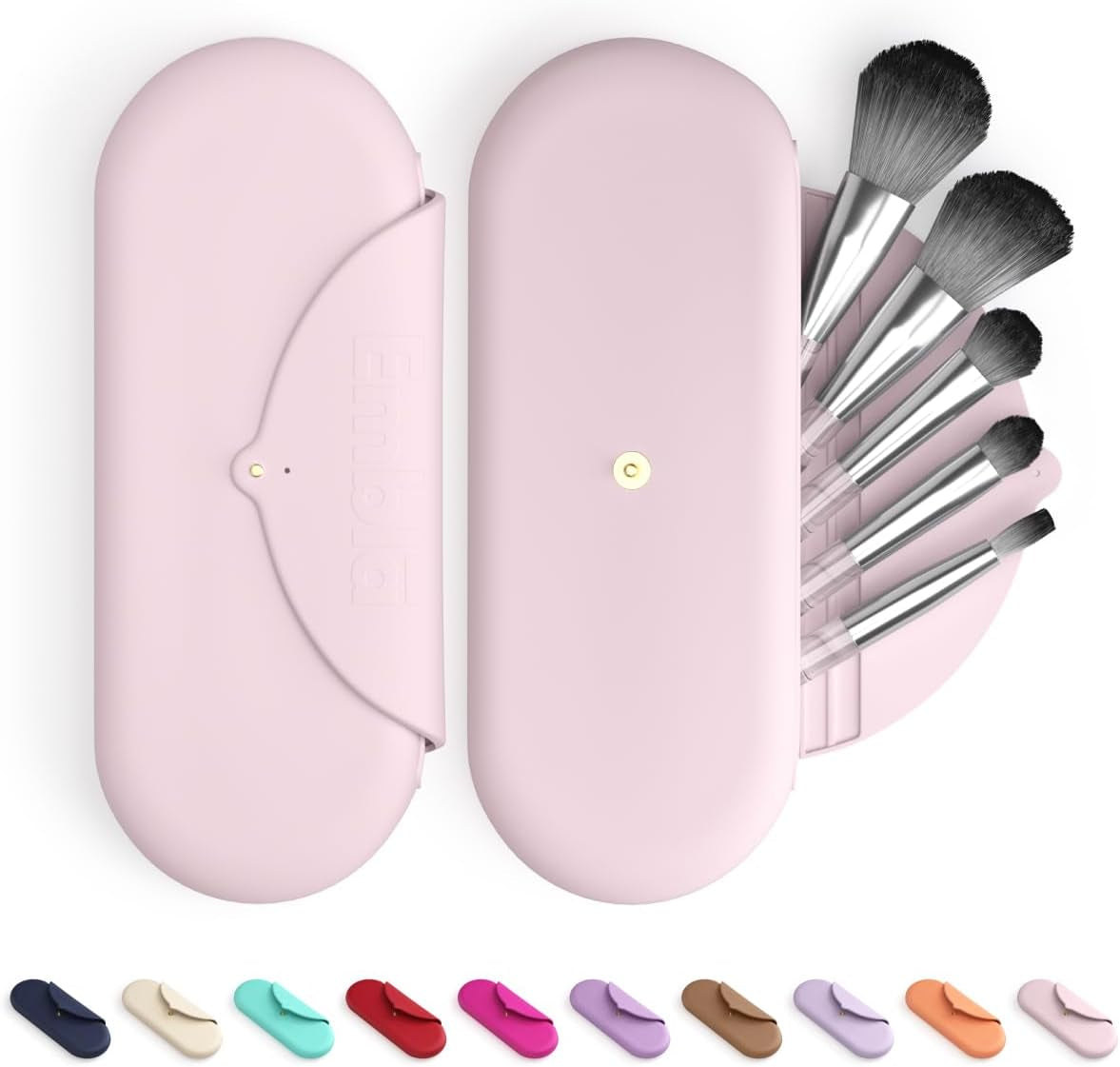 Makeup Brush Holder Travel Cosmetic Case Pouch, Soft Silicone Cosmetic Bag Make up Brushes Holder with Secure Snap Closure, Travel Makeup Brush Case, Rosette