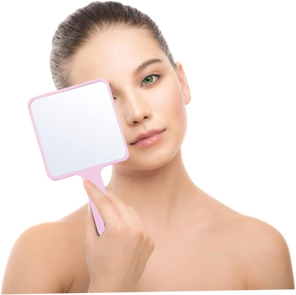 2Pièces Miroir De Maquillage Portable Miroir De Voyage Multifonctionnel Main Blanc Et Rose Accessoire Pratique