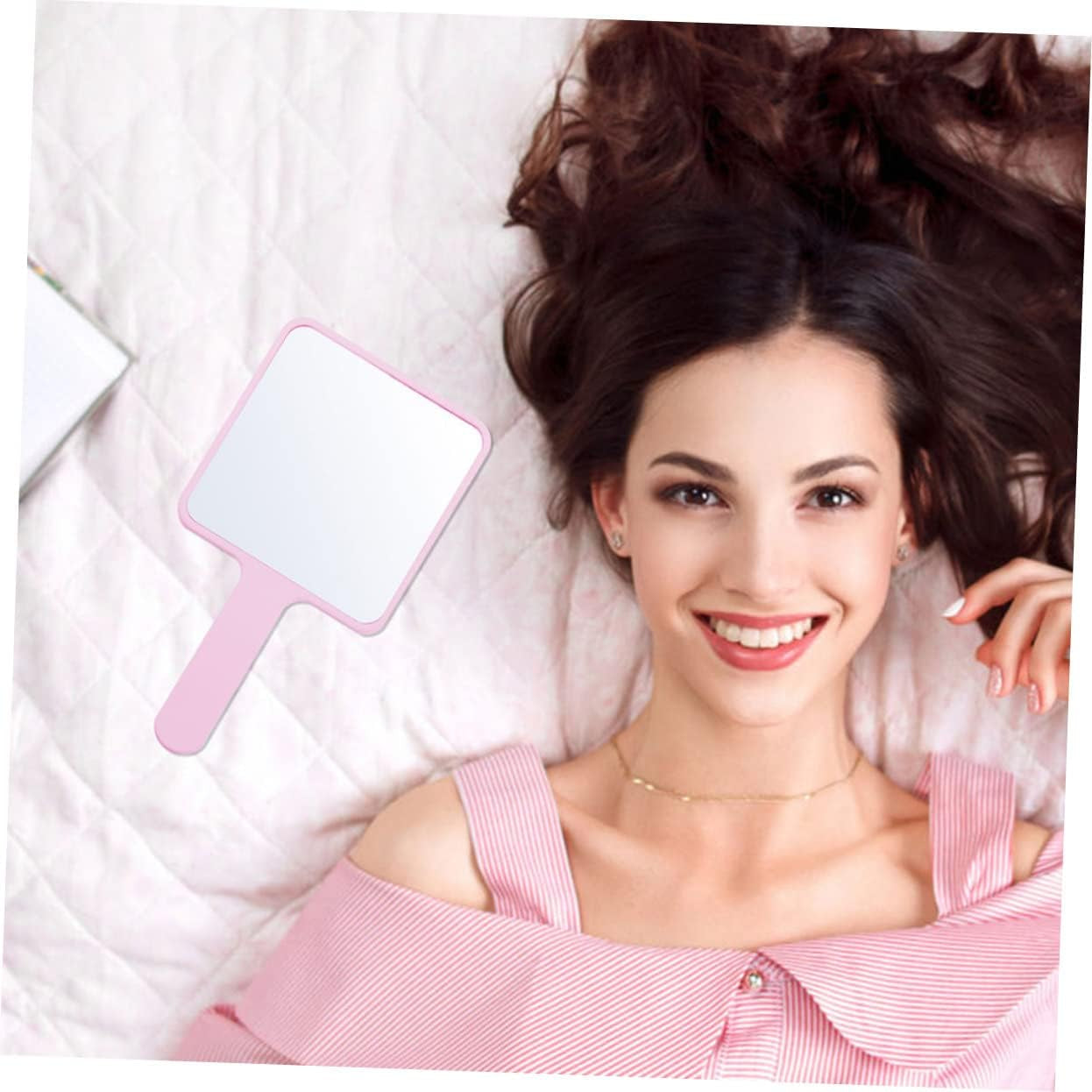 2Pièces Miroir De Maquillage Portable Miroir De Voyage Multifonctionnel Main Blanc Et Rose Accessoire Pratique