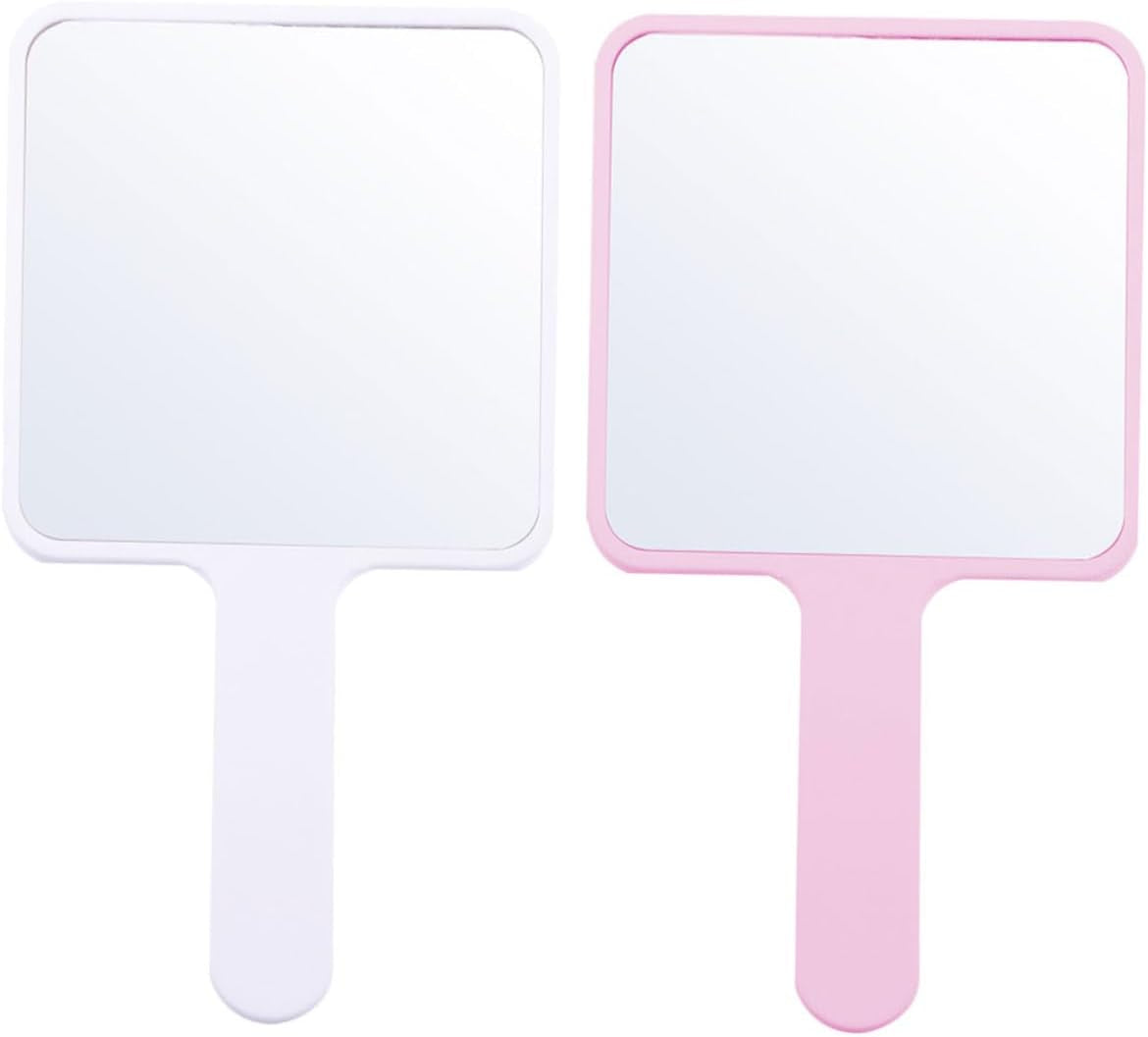 2Pièces Miroir De Maquillage Portable Miroir De Voyage Multifonctionnel Main Blanc Et Rose Accessoire Pratique