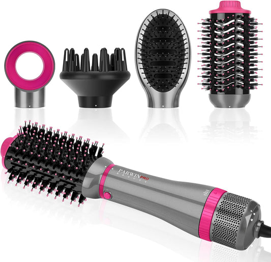 Ensemble De Styler 4 EN 1,  Brosse Soufflante Et Sèche Cheveux, Avec Accessoires, Sécher, Lisser, Donner Du Volume Coiffer, Seche Cheveux Soins Ioniques, 1000W (GRIS), AB0319-4P-PK