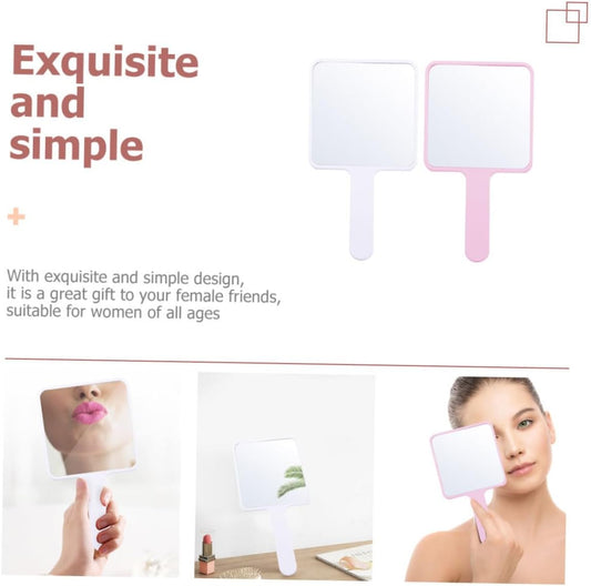 2Pièces Miroir De Maquillage Portable Miroir De Voyage Multifonctionnel Main Blanc Et Rose Accessoire Pratique